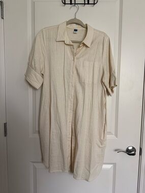 Old Navy Cream Button-Up Dress - Relaxed Short Sleeve